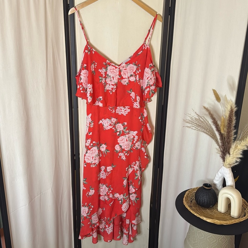 ✨ 39. [Favlux] Flounced Off the Shoulder Assymetryical Midi Dress